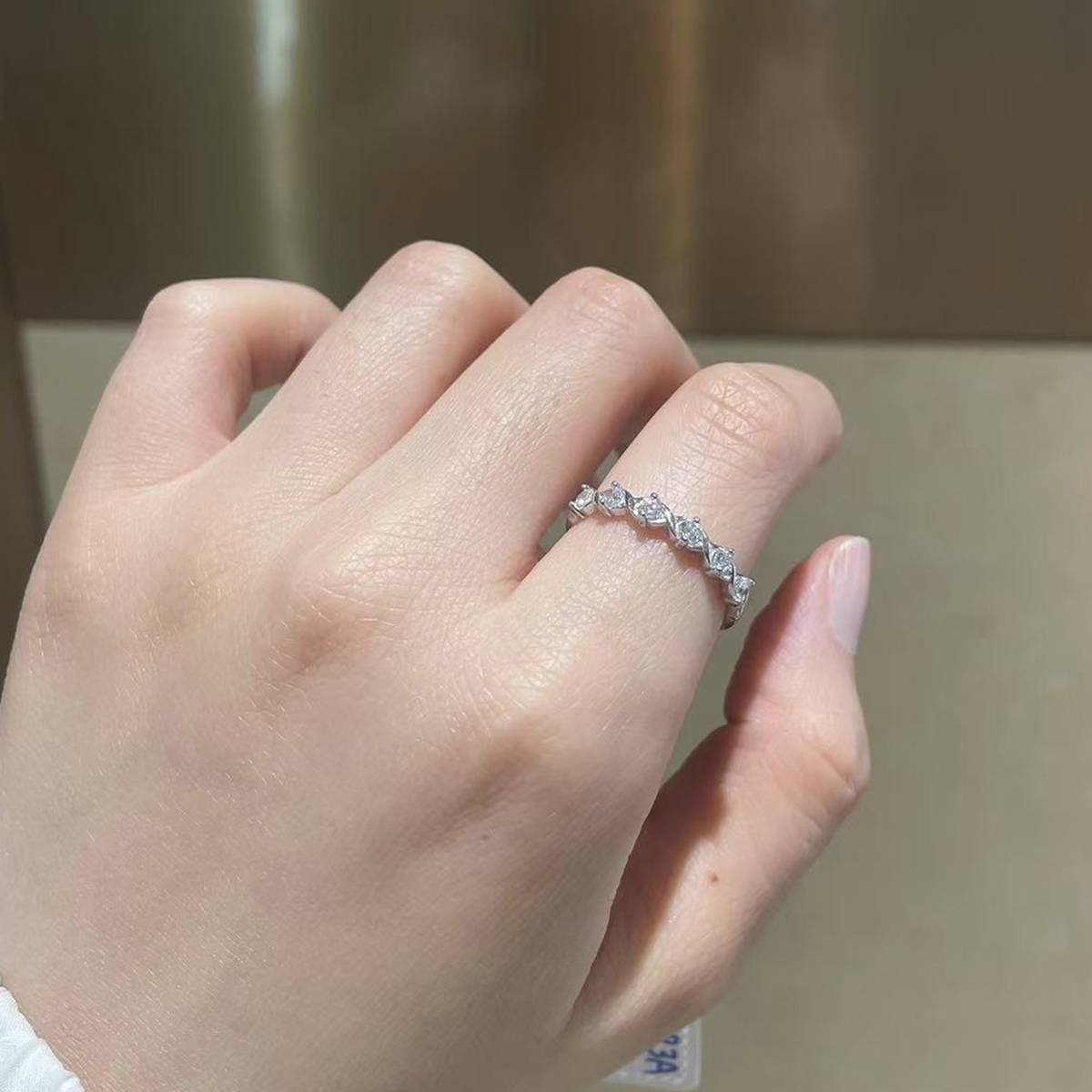 Fashion lined S925 silver plated platinum women's ring custom selection Side Stone Moissanite 0.36ct